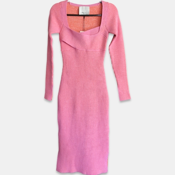 3.1 PHILLIP LIM Double Face Crossbody Sweater Midi Dress Pink - Picture 3 of 14